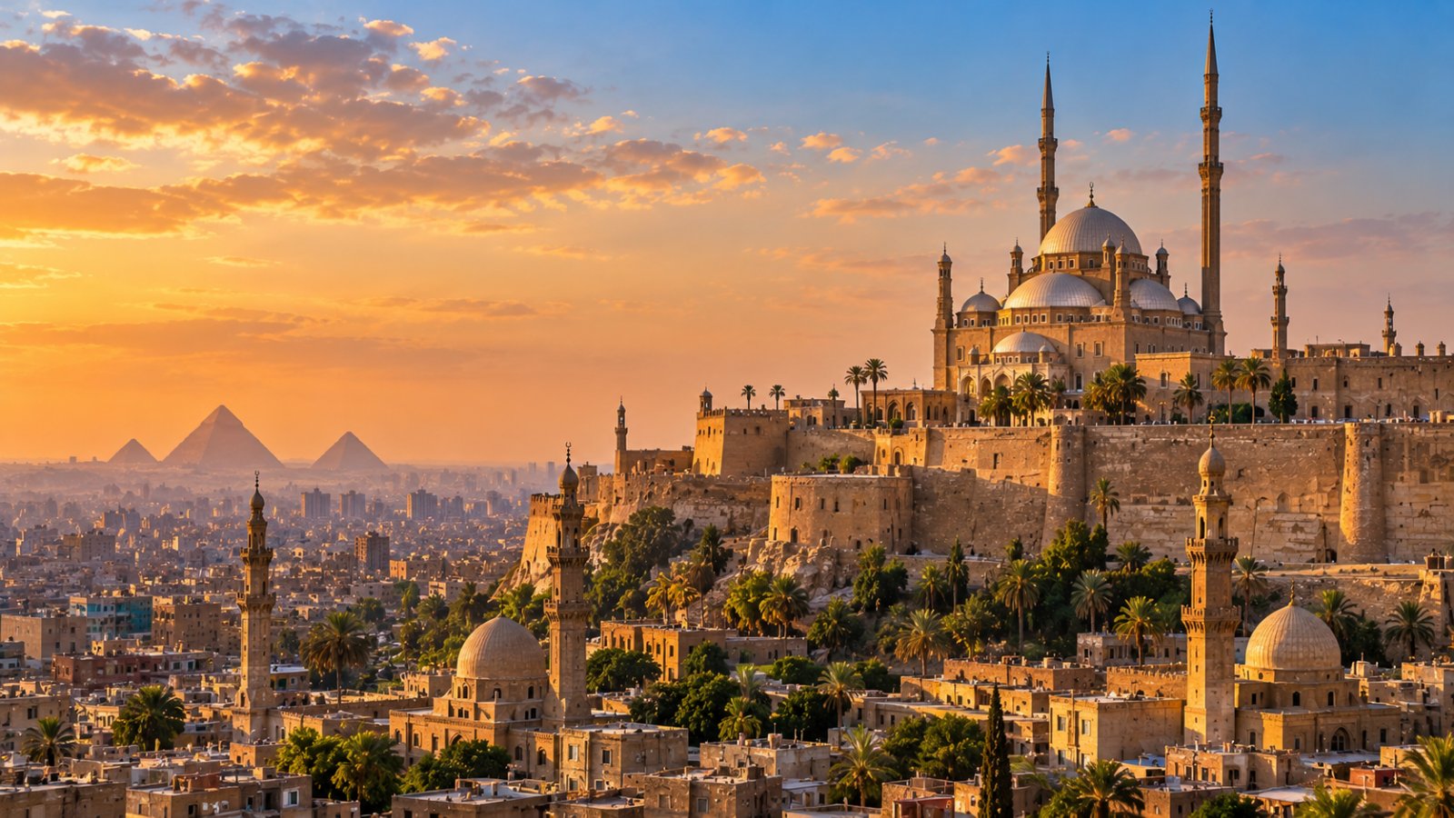La Cittadella del Cairo con la moschea di Muhammad Ali, le cupole e i minareti sopra la città