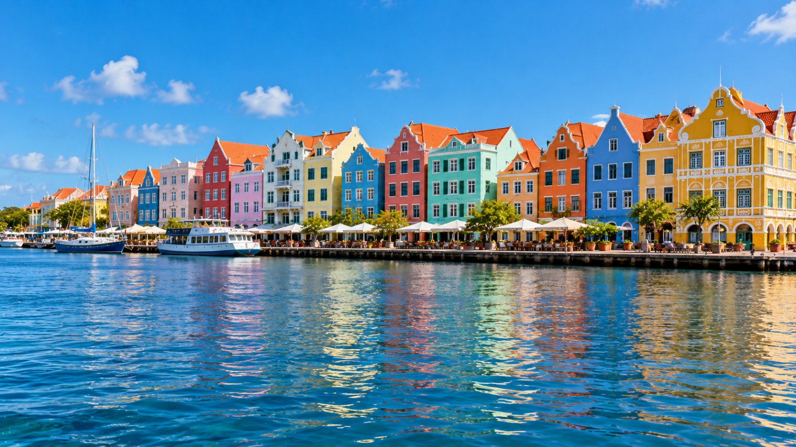 Facciate coloniali colorate affacciate sull'acqua a Willemstad