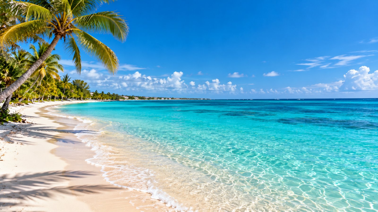 Spiaggia bianca e mare cristallino lungo la Seven Mile Beach di Grand Cayman