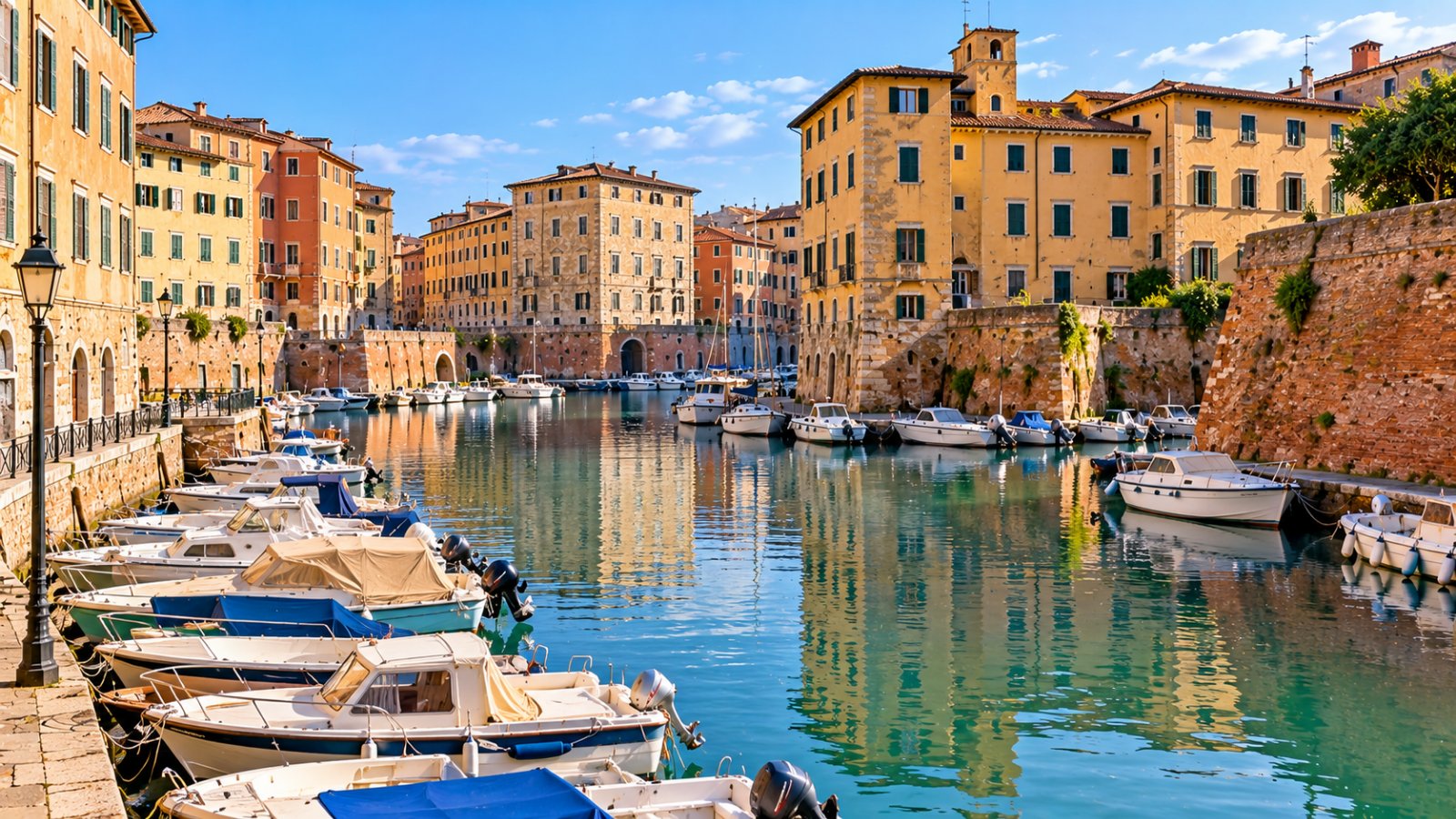 I fossi medicei di Livorno nel quartiere della Venezia Nuova con le barche ormeggiate e i palazzi affacciati sull'acqua