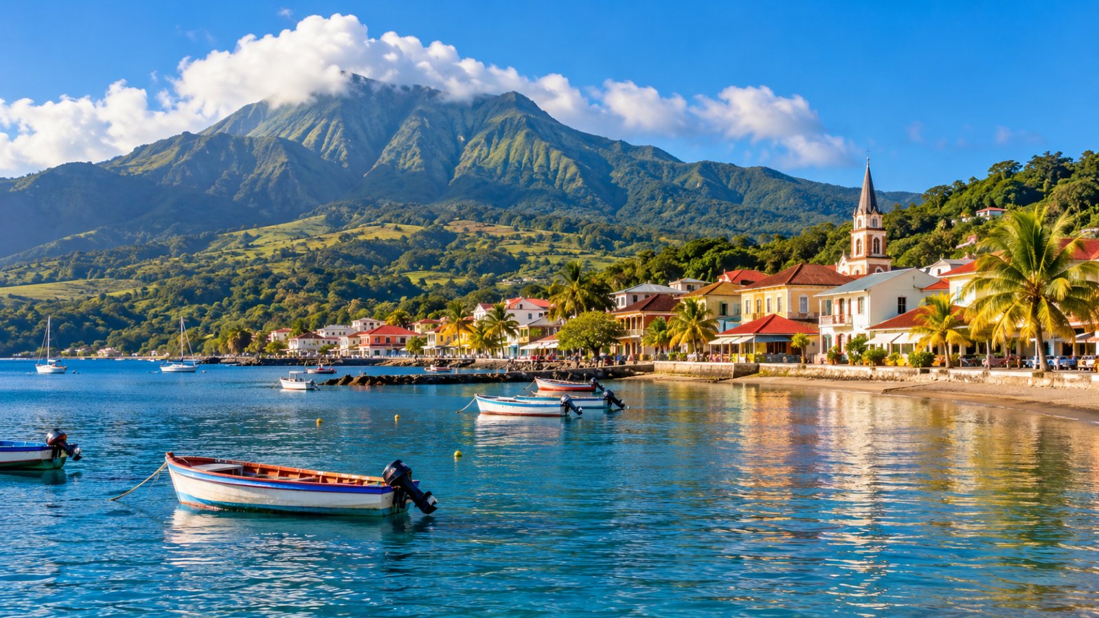 Il vulcano Montagne Pelée sopra la baia di Saint-Pierre in Martinica