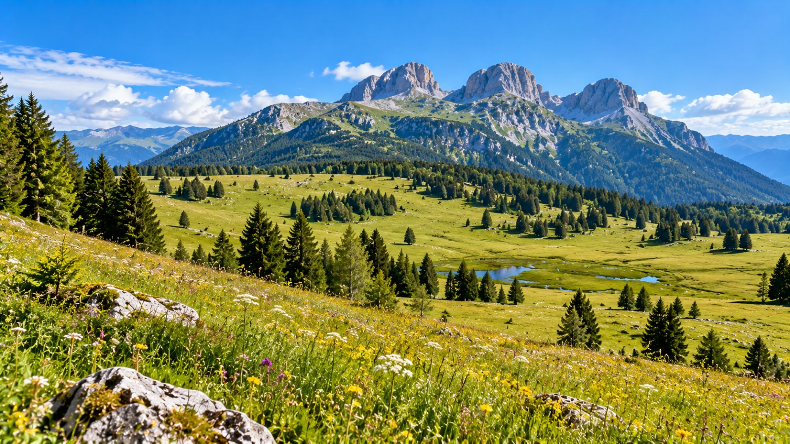 Le Tre Cime del Monte Bondone sopra i prati delle Viote