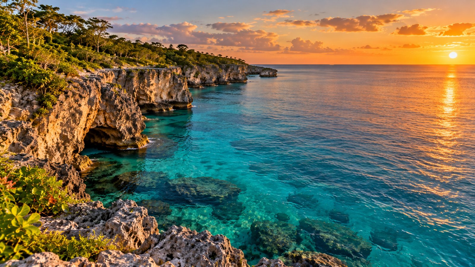 Scogliere di Negril sul mare turchese al tramonto