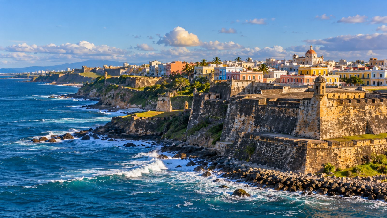 Fortezza di pietra sul mare e case coloniali colorate della Vecchia San Juan