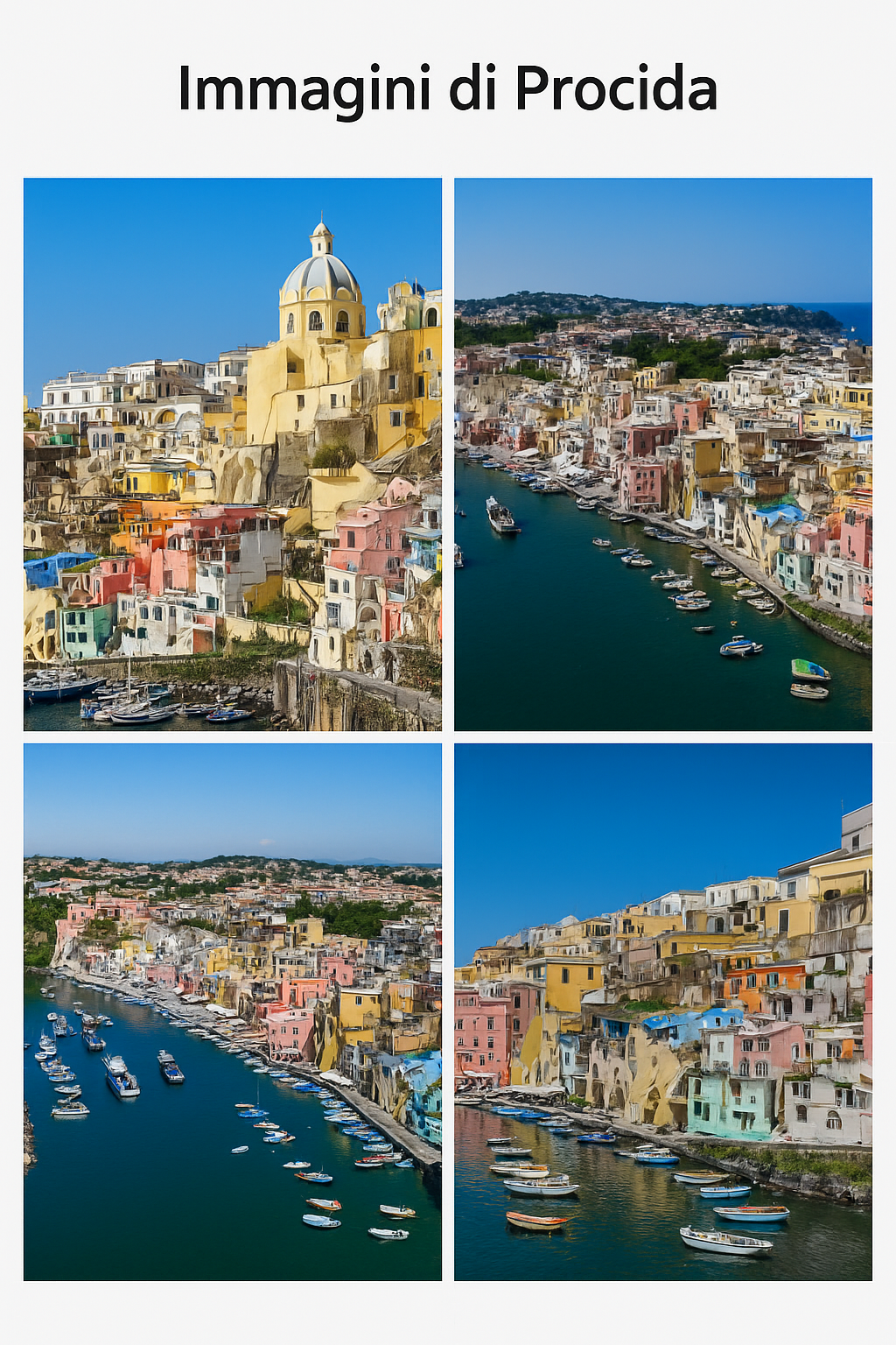 Collage fotografico di Procida con vedute di Marina di Corricella